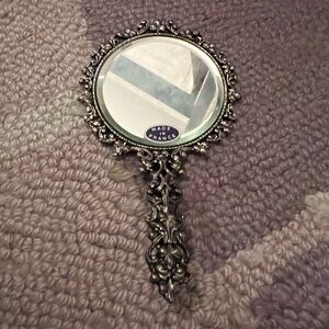 Antique Vintage Art Nouveau Flower Double Side Mirror Ornate Silver Hand Mirror